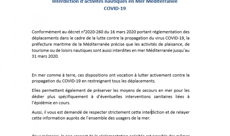 Pas de plongée pendant l'épidémie !